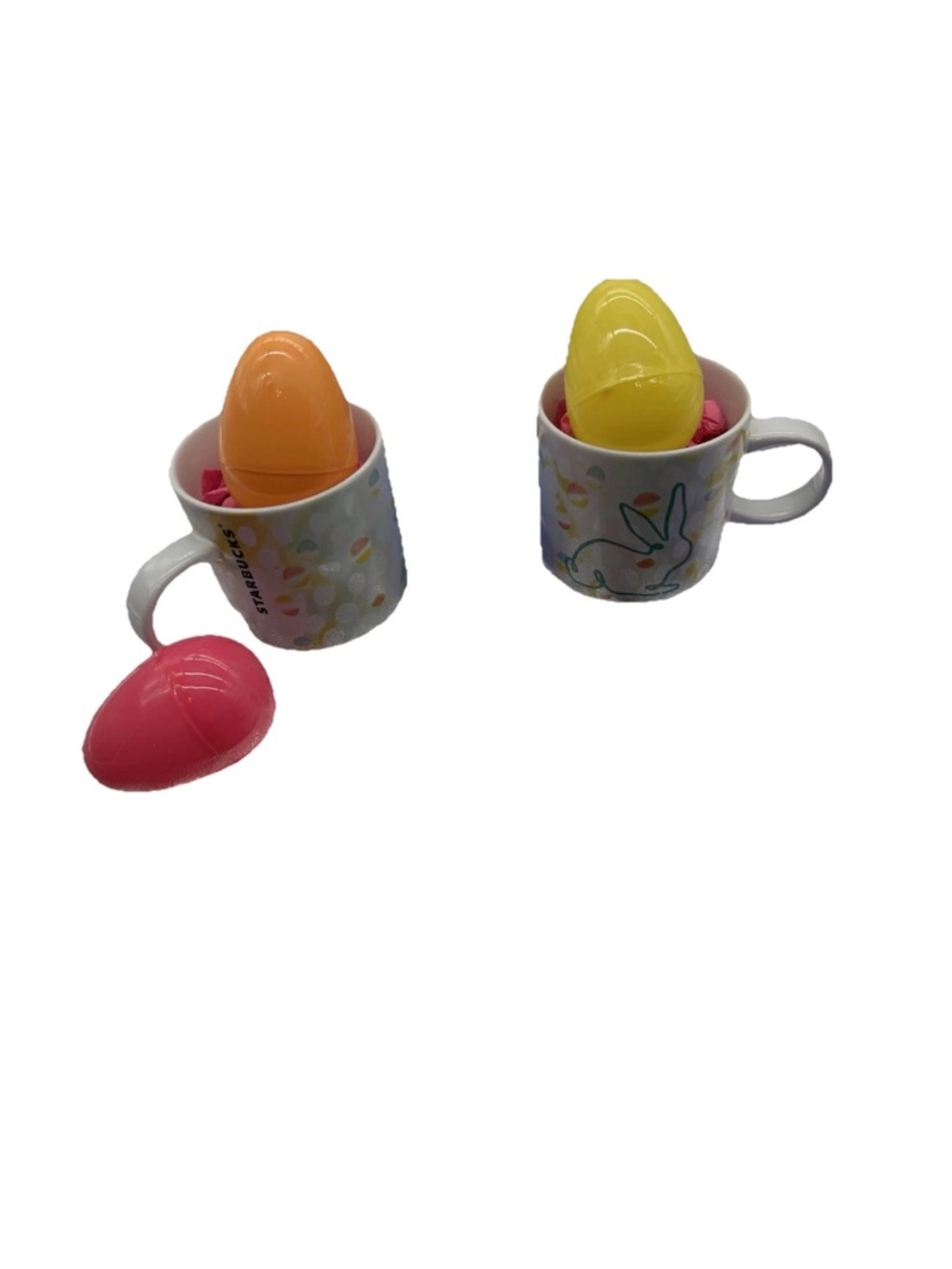 Starbucks Easter Bunny Mug Set with Pink, Orange, Yellow Plastic Eggs